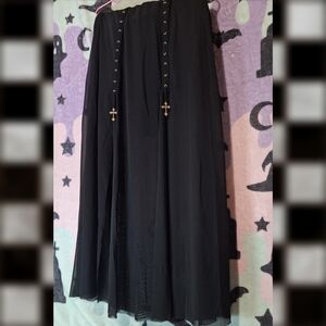 Daisy Street Black Skirt - Lace up, Slits, Metal Crosses - Goth XS